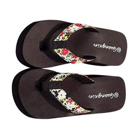 

VerPetridure Women s Summer Casual Floral Wedge Flip Flops Platform Slip On Comfort Nonslip Beach Dress Thong Sandals
