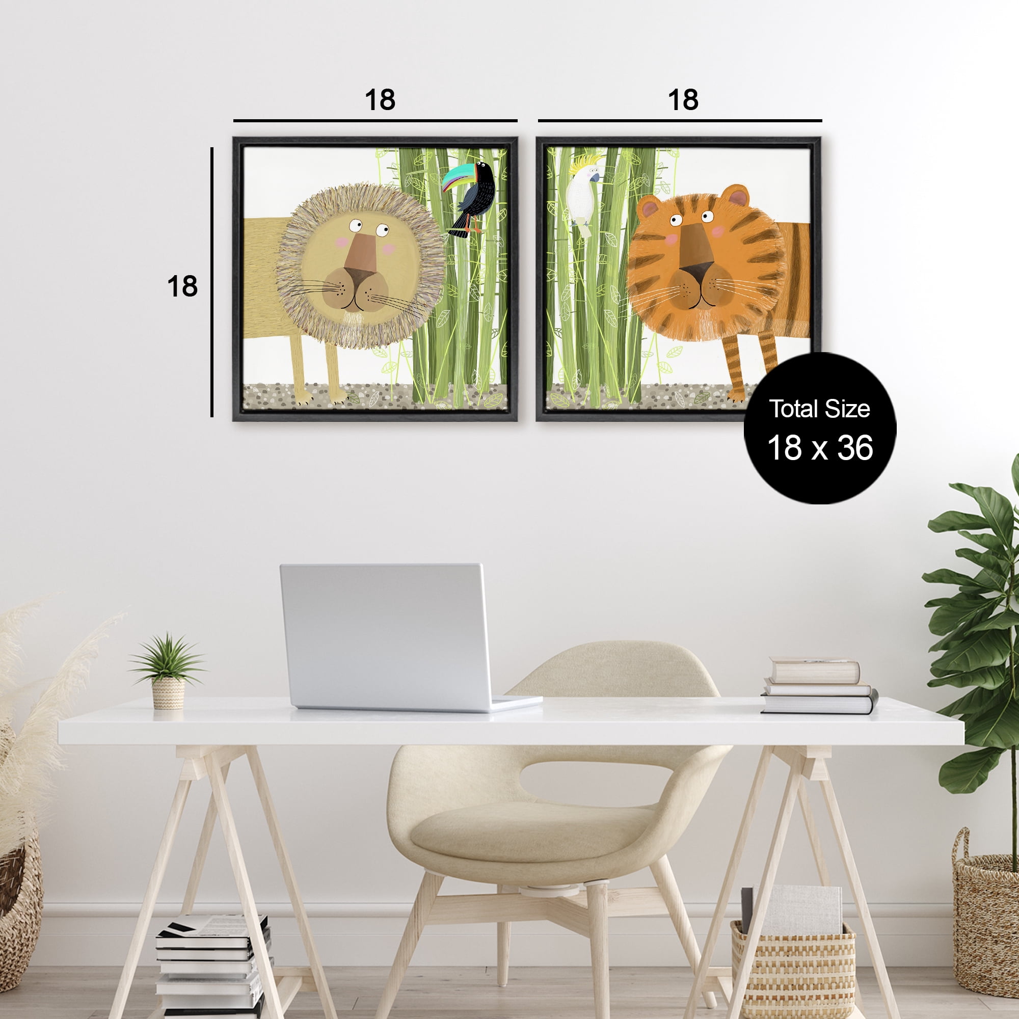 Stupell Industries Bamboo Trees & Animals 2 Piece Black Framed Floater Canvas Set, design by Carla Daly
