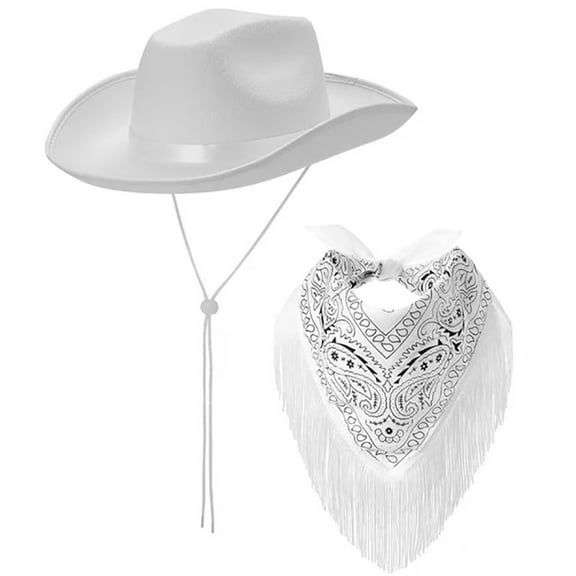 UNTERING Cowboy Hat Roleplay Hat for Female WesternStyle Hat Headscarf Bachelorettes Party Costume Travel Cowgirl Hat Bandanas 2PCS