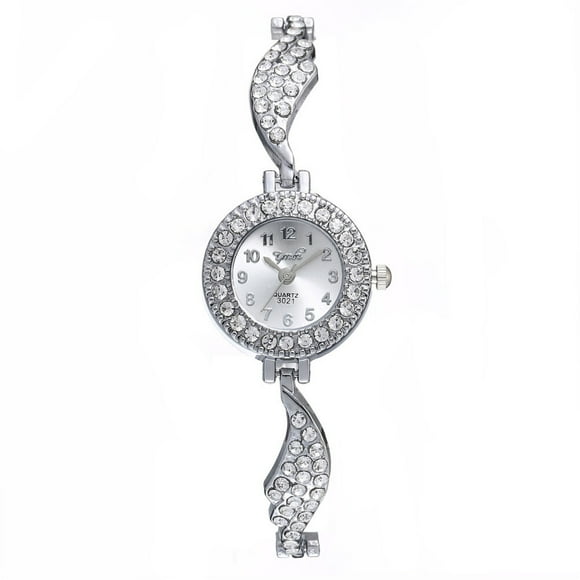 1 UNID Moda Rhinestone Watch Woman Wing Bangle Watch Reloj de cuarzo (Plata)