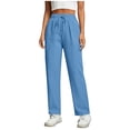 thumbnail image 3 of Women Drawstring Pants Casual New Wide Leg Linen Pants for Women Casual Loose Elastic Waist Casual Pants with Pockets Summer Breathable Comfy Trousers Daily Wear, 3 of 8