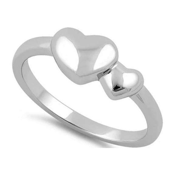 925 Sterling Silver Platinum Plated Big Little Heart Women Valentines Day Gifts Ring