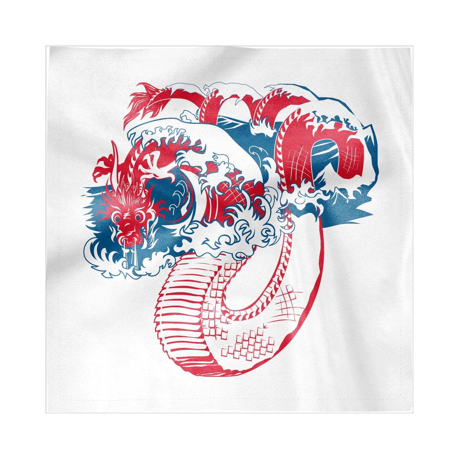 Japanese Wave Decorative Satin Napkins Set of 4, Eastern Inspired