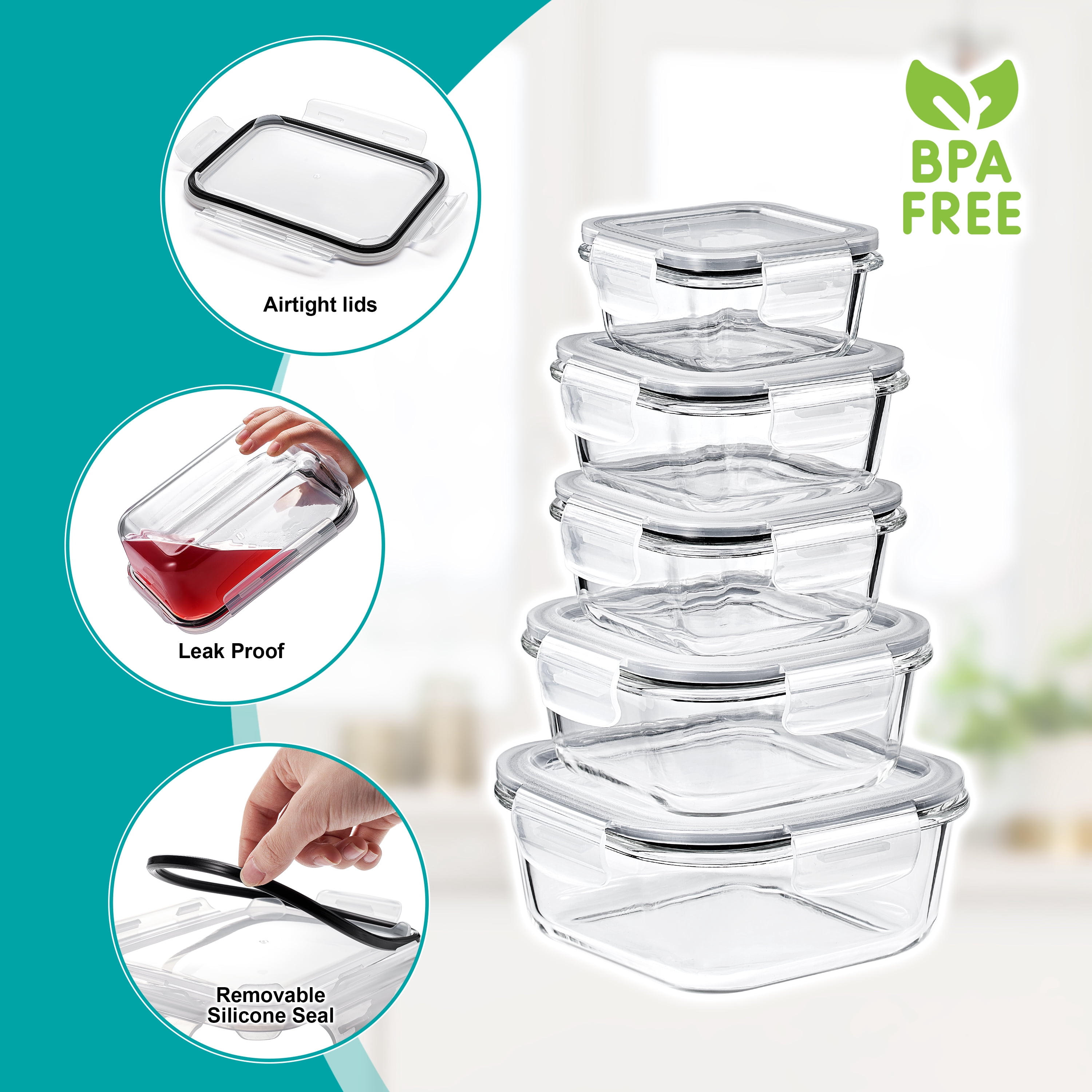 Sorbus 28-Piece Glass Food Storage Containers with Lids - Airtight, Microwave, Fridge, Dishwasher, Oven Safe, BPA-Free, Stackable, Meal Prep Containers