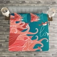 thumbnail image 3 of Ambesonne Narwhal Quilted Bedspread Set 3 Pcs, Arctic Whale and Bird, Queen Size, Teal Coral White, 3 of 3