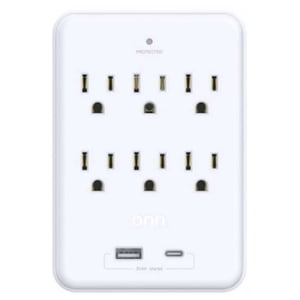 onn Surge Protector Wall Tap with 6 AC Outlets and USB Ports