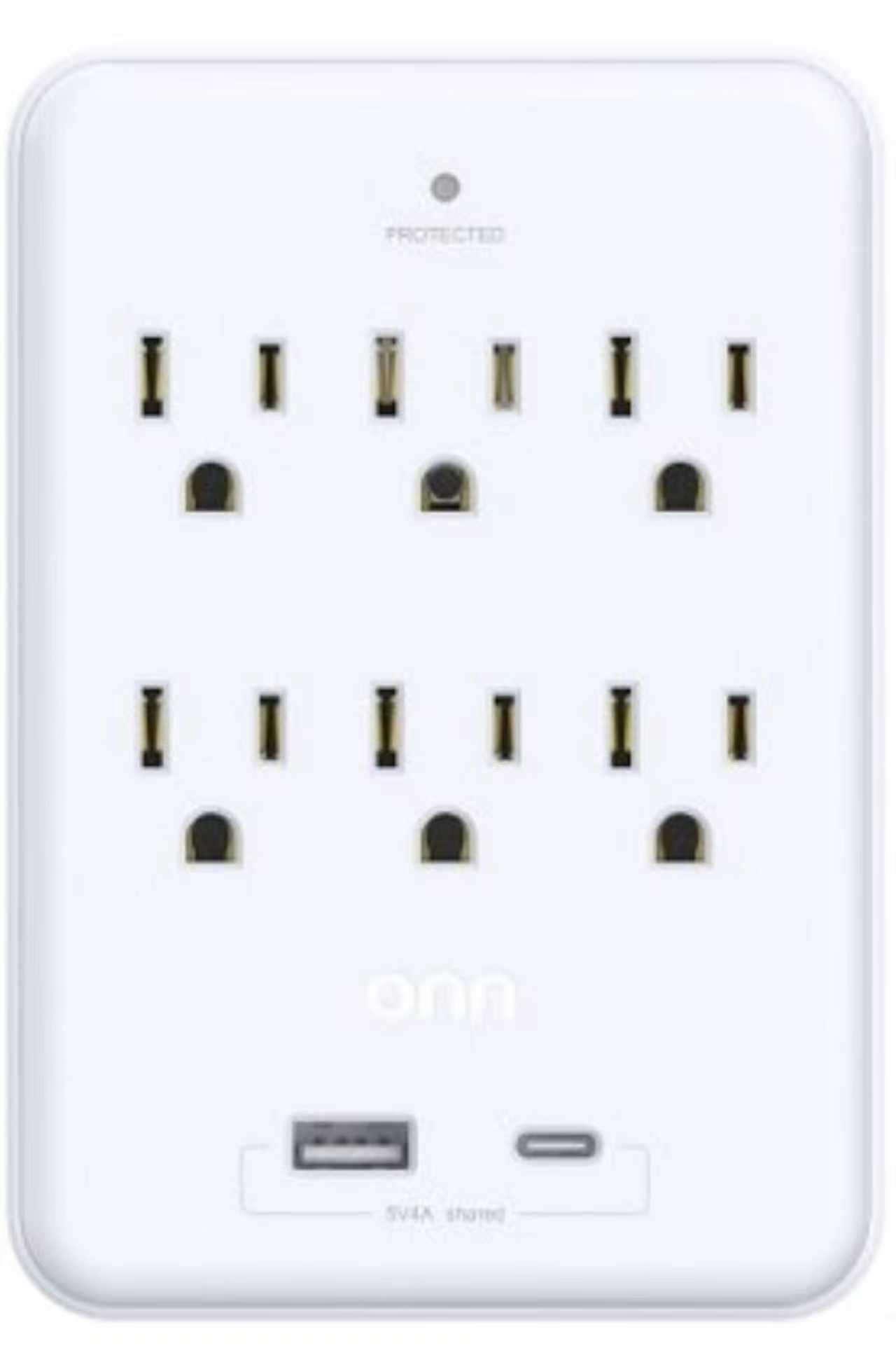 onn Surge Protector Wall Tap with 6 AC Outlets and USB Ports