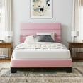 thumbnail image 2 of Einfach Twin Bed Frame, Platform Bed Frame with Panel Upholstered Velvet Headboard, Pink, 2 of 7