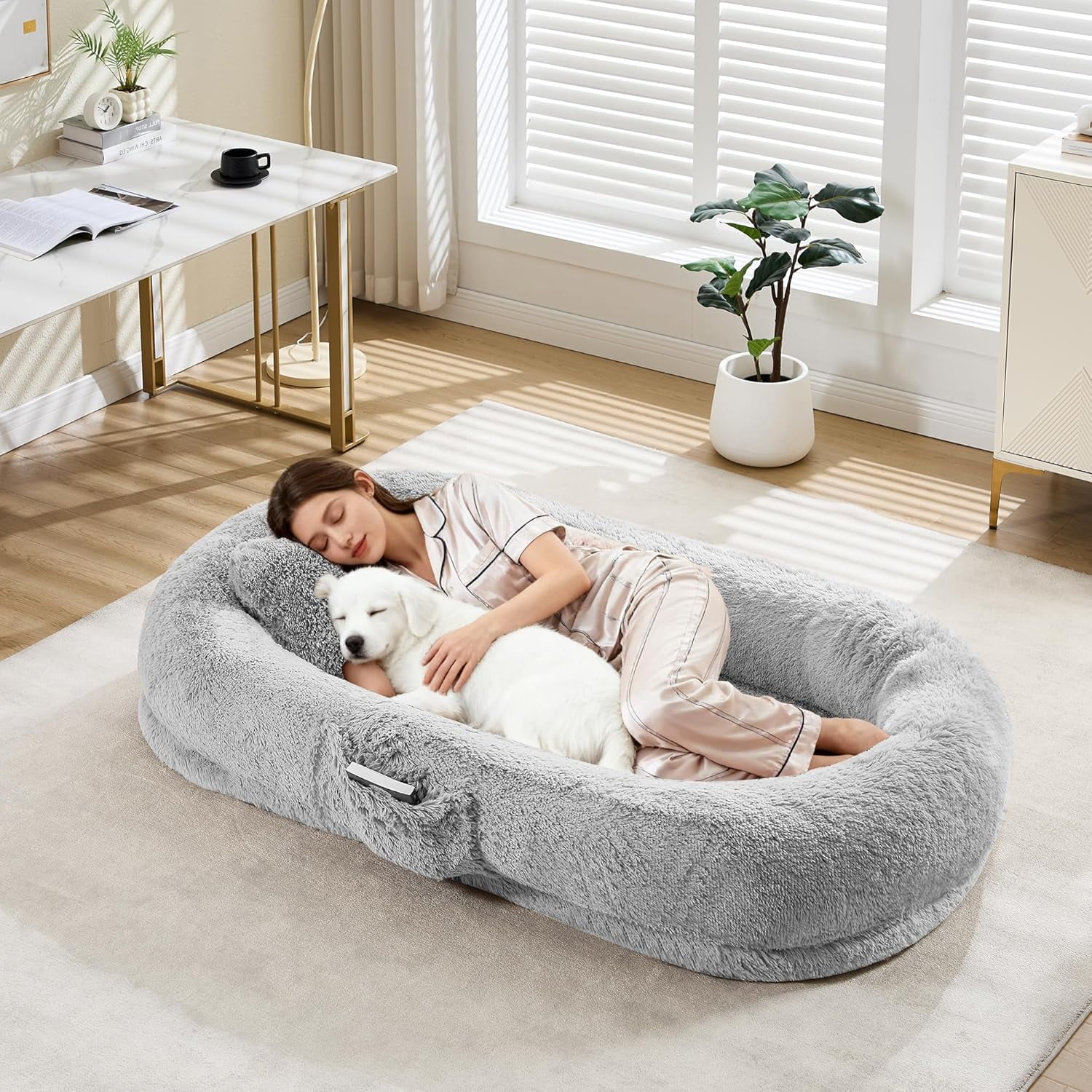 Acekid Human Dog Bed 67 Inch Adult Pets No Assembly Required Washable Fluffy Faux Fur Orthopedic Dog Bed Plump Pi