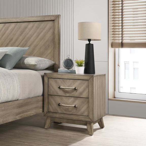 Nightstand with 2 Drawers, Contemporary Bedside Table in Antique Gray, Rubber Wood and MDF Construction with Dovetail Joints, 23.6"W x 16.5"D x 25.5"H, Bedroom Storage Side Table