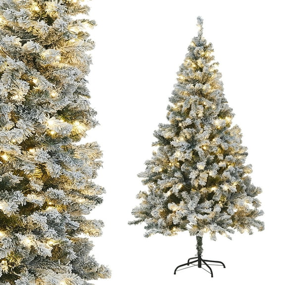 6 FT Frosted Pre-Lit Artificial Christmas Tree with 820 PVC Tips 250 LED Lights