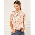 thumbnail image 2 of Blusa Estampada Floral Mangas Cortas Cuello Redondo Con Volantes Allegra K Blanco XL, 2 of 6