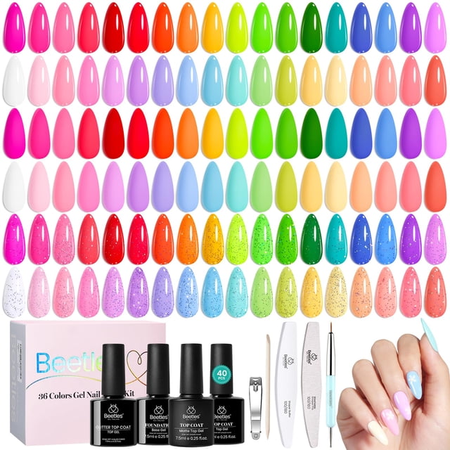 Set de esmaltes de uñas en gel Beetles Summer 36 colores Neon Rainbow