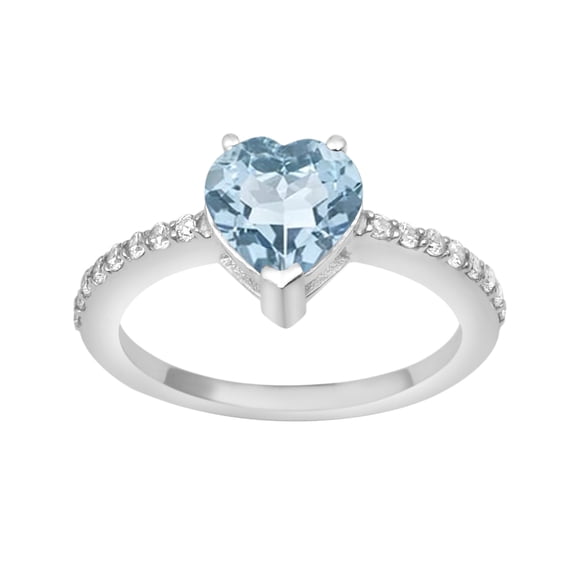 Side Accents 7 MM Blue Topaz 925 Sterling Silver Valentines Day Gifts Women Solitaire Ring