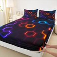 thumbnail image 3 of Castle Fairy Geometric Honeycomb Boy Twin Sheet Sets 3pcs,Abstract Gradient Hexagon Twin Fitted Sheet Microfiber,Video Game Breathable Flat Sheet,Breathable Home Decor, 3 of 7