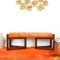 thumbnail image 2 of Pearland Mid-Century Modern Upholstered Leather Bench in Tan, 2 of 7