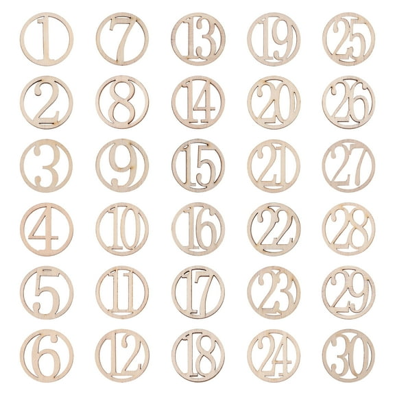 unbranded 30pcs Wood Numbers Unfinished Wooden Ornaments DIY Wood Numbers Crafts Unpainted Wood Slices (Number 1-30)