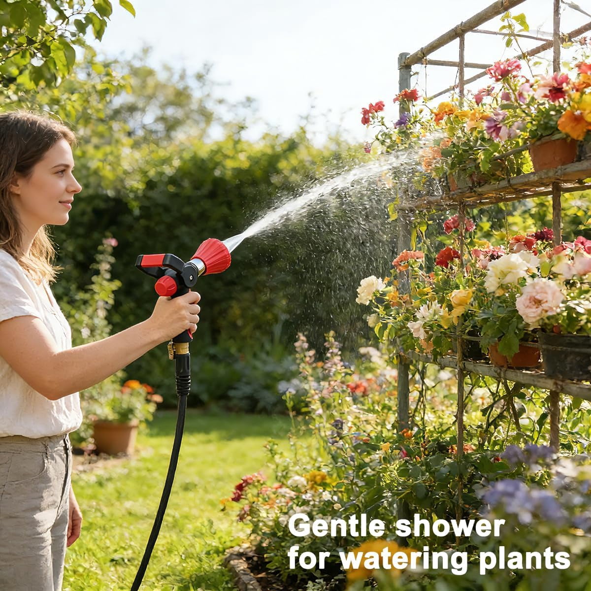 FANHAO Heavy Duty Metal Garden Hose Nozzle, High Pressure Fireman's Spray with Lever Handle & Ergonomic Grip, for Watering Lawn
