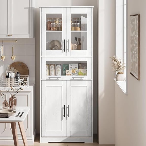 170cm Bathroom Cabinet - Tall Bathroom Cabinet with Doors and Adjustable Shelf, Slim White Bathroom Cabinet with 5 Compartments for Bathroom, Living Room, Kitchen (60 * 30 * 170CM)