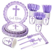 SKYSONIC 25-Piece Baptism Tableware Set Including Plates, Napkins, and Party Essentials for First Communion Celebrations, Newborn Showers, and Church Events()