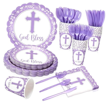 SKYSONIC 25-Piece Baptism Tableware Set Including Plates, Napkins, and Party Essentials for First Communion Celebrations, Newborn Showers, and Church Events()