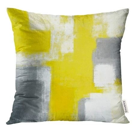 Yellow And Gray Pillow ARHOME Acrylic Grey and Yellow Abstract Painting Contemporary Pillow Case 16x16 Inches Pillowcase ()