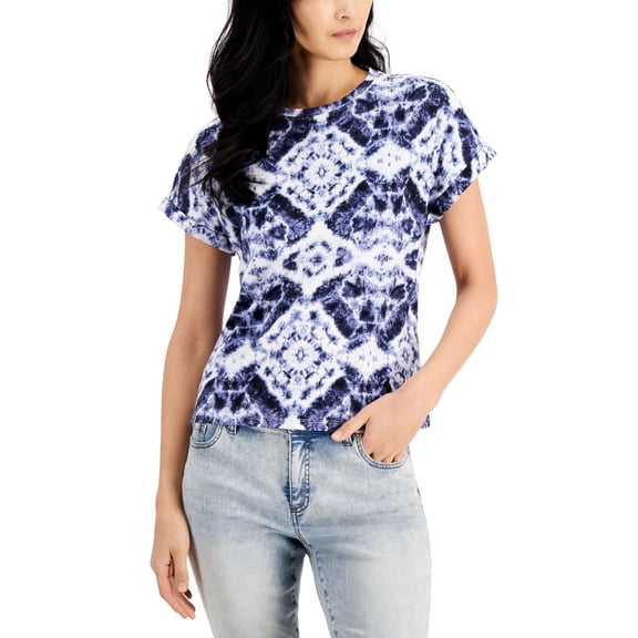 INC International Concepts Womens Cuffed Sleeve T-Shirt Dia Dye A S