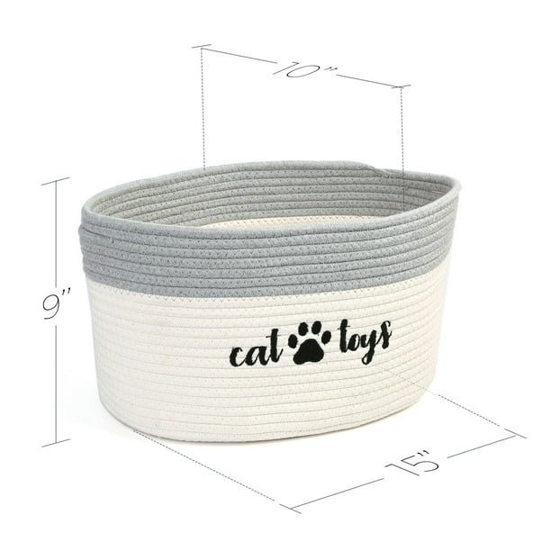 Primepets Cat Toy Basket Cotton Rope Storage Basket Size 15 x 10 x 9 Beige