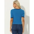 thumbnail image 4 of Unique Bargains Women's Casual Color Block Short Sleeve Knitted Tops M Blue, 4 of 6