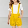 thumbnail image 5 of CPNG Girls Summer Solid Color Overalls Shorts Casual Loose Sleeveless Romper Suspender Short Jumpsuit(Yellow,11-12 Years), 5 of 5