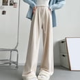 thumbnail image 5 of Lovskoo Fleece Lined Pants Women Plush Wide Leg Pants with Drawstring High Waist Straight Leg Loose Fitting Casual Knitted Pants Beige, 5 of 6