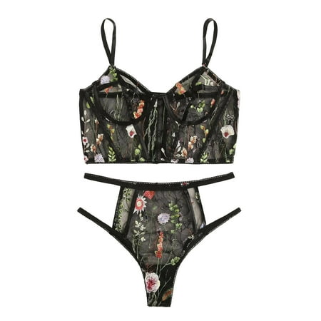 

UDAXB Lingerie Ladies Sexy See-through Underwear Floral Embroidery Mesh Underwear