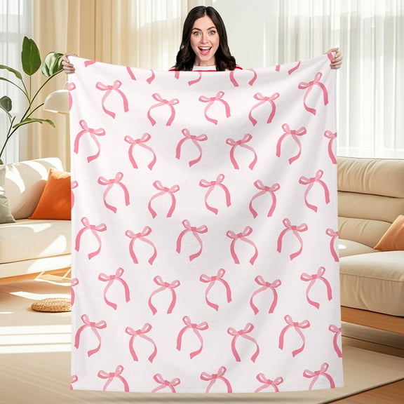 Kuscheln Bow Throw Blanket, Soft Pink Flannel Blanket with Cute Ribbon Design for Girls Women, Lightweight Cozy Blanket for Couch Bed Sofa, Bow Gift Throw for Bedroom Dorm Decor