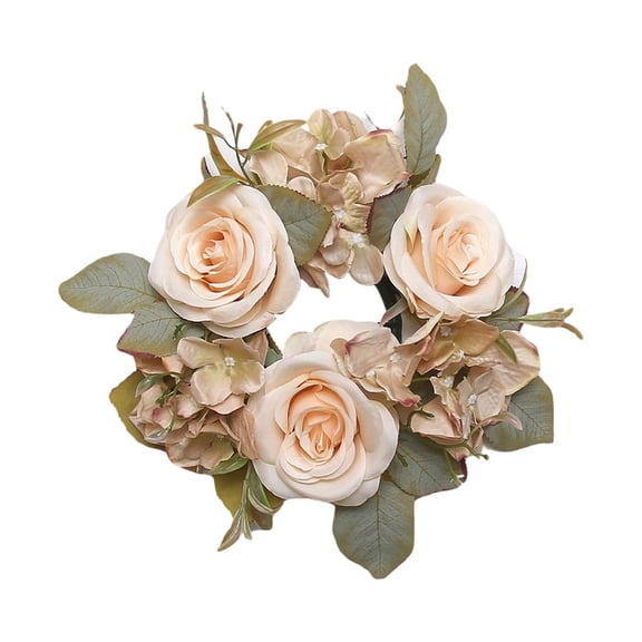 Champagne Rose and Hydrangea Candle Wreath, Artificial Ring Garland for Dining Table Wedding Centerpiece Home Decor