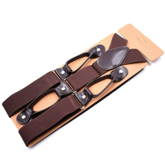 Button Holes Link Men's Suspenders 6-clip Men's Shoulder Straps Deep Coffee Color