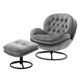thumbnail image 3 of Single Leisure Sofa Chair with Metal Base Frame & Footrest, Medieval Velvet Lounge Chair and Ottoman Set, Modern Lounge Chair with Ottoman, Suitable for Living Room, Bedroom and Game Room, Gray, 3 of 7