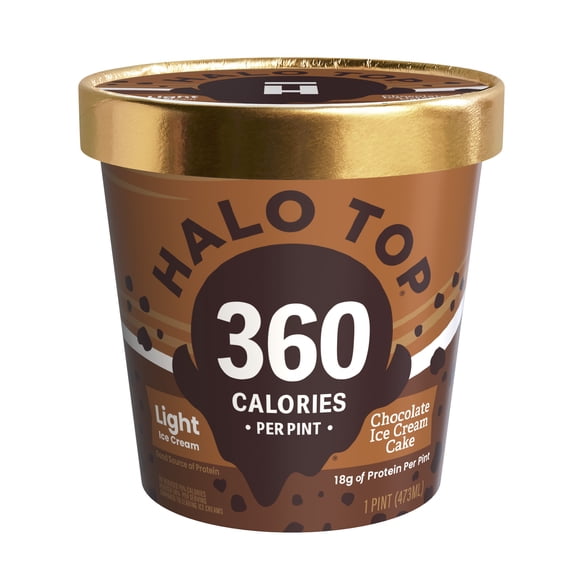 Halo Top Chocolate Ice Cream Cake Light Ice Cream, With A Good Source of Protein, Lower Calorie Frozen Dessert, 16 fl oz Pint