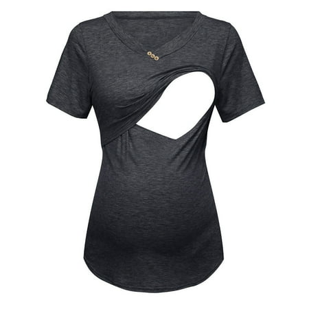 

asdoklhq Maternity Clothes for Women Clearance Women s Short Sleeve Pure Colour Tops Breastfeeding Nusring Clothes