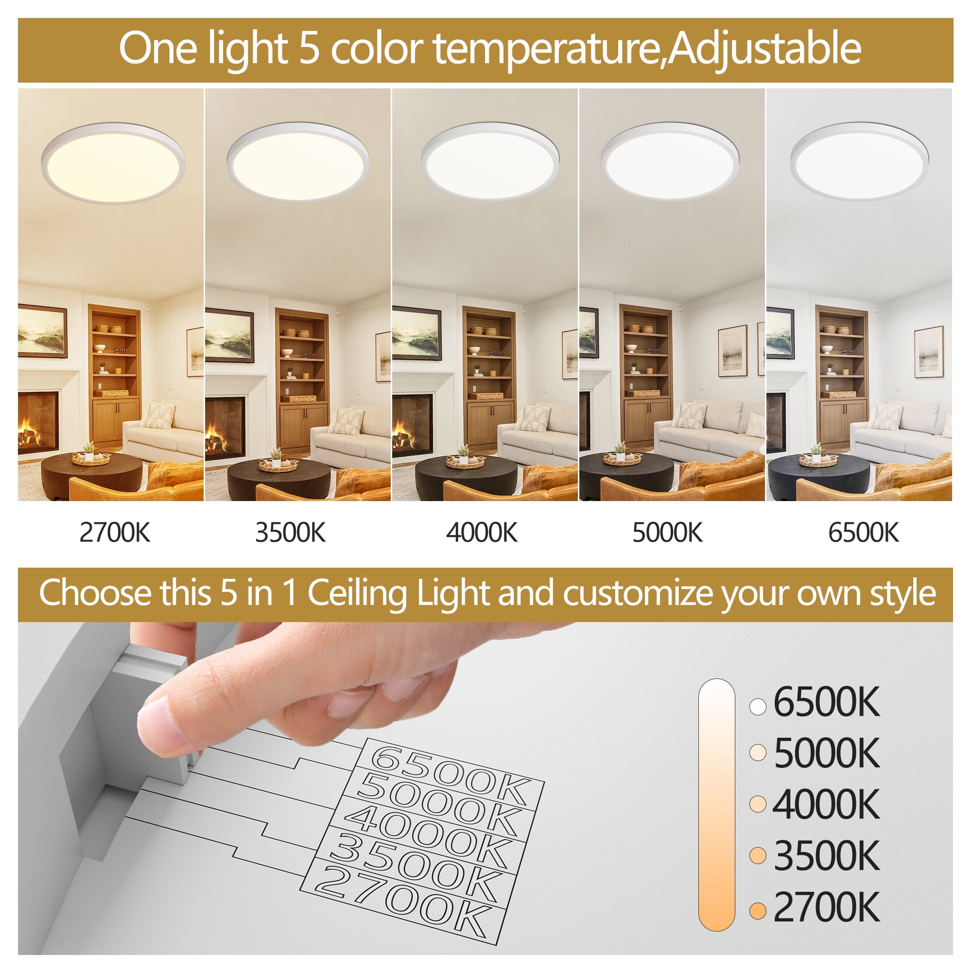 12 Inch LED Ceiling Light 6-Pack Slim Flush Mount Fixture Dimmable 3-CCT White for Bedroom