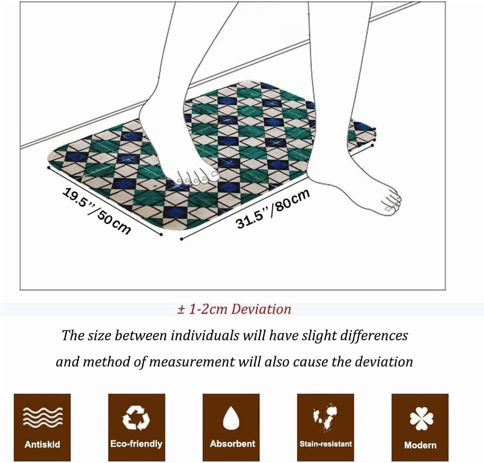 Geometric Diamond Tiles Bath Mat Non Slip Entrance Mat Doormat Dark Blue Green Geometry Neutral Bathroom Tub Rugs Extra Soft and Water Absorbent Door Mat Floor Mats 19.5x31.5 Inch