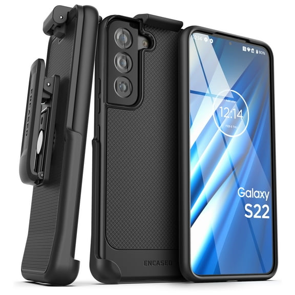 Encased Thin Armor Designed for Samsung Galaxy S22 Belt Clip Case, Slim Fit Phone Case with Holster (Matte Black)