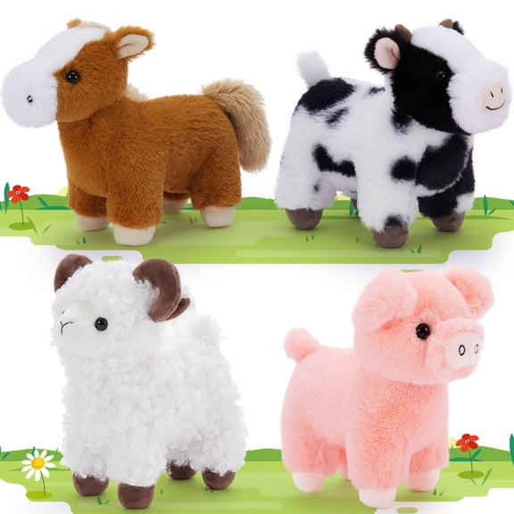 Tezituor 4Pcs Farm Stuffed Animals Small Stuffed Animals Including Stuffed Sheep, Pig, Cow, Horse