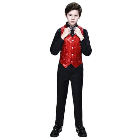 

Infant Toddler Baby Outfits Christmas Halloween Boys Tuxedo Suit Boys Slim Fit Formal Wedding Party Revelry Shinning Suit Kids 4 Piece Vest Pants Jacket Suit Clothing Sets Size 6-7 Years