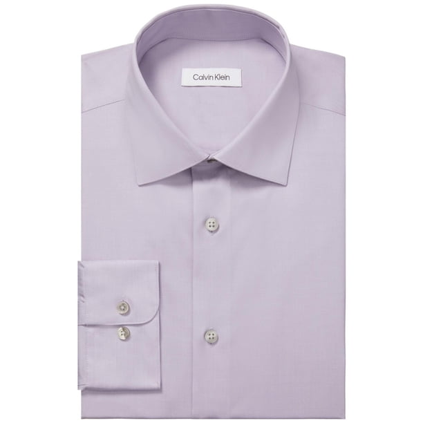 Calvin Klein Mens Steel Stain Shield Button Down Dress Shirt, lilac, 16 Neck, 32-33 Length