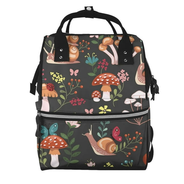 Disketp Mushroom With Snails Mochila de Pañales de Gran Capacidad con Múltiples Bolsillos, Mochila de Viaje Multifuncional para Bebé, Unisex, Moderna y Resistente
