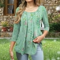 thumbnail image 5 of JTZGDY Summer Tunic Tops for Women Dressy Casual 2025 Fashion 3/4 Lenght Sleeve Floral Printed Ruched Pleated Crewneck Graphic T-Shirts Loose Fit Curvy Hem Blouse Green#02 XL, 5 of 7