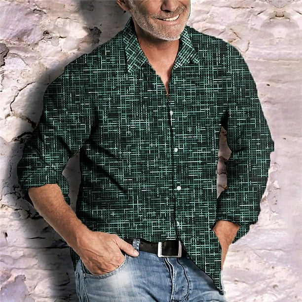 Camisa de hombre a cuadros azul gris café informal para exteriores calle manga larga solapa diseño de diseñador nueva oferta primavera verano