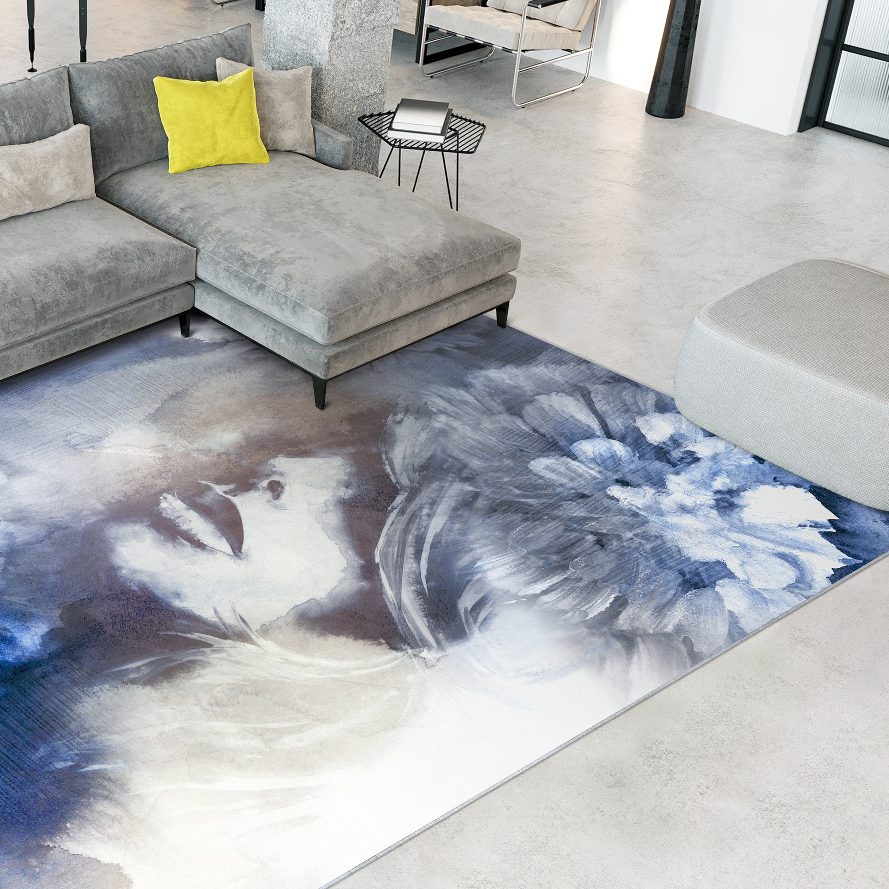 Frosted Glass Washable Abstract Art Area Rug size 8'x10', Power-loomed, Heavenly Softness with Non-Slipping Backing