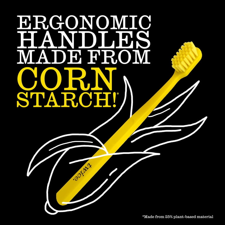 Twice Extra Soft Manual Toothbrush, Eco-Friendly Handle, Yellow