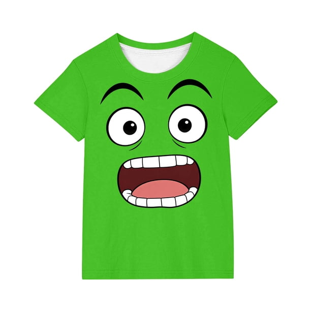 Tops de Manga Corta Lindo con Impresión de Expresión para Niños Niños Niñas, Suelta Cómoda Camiseta de Color Sólido